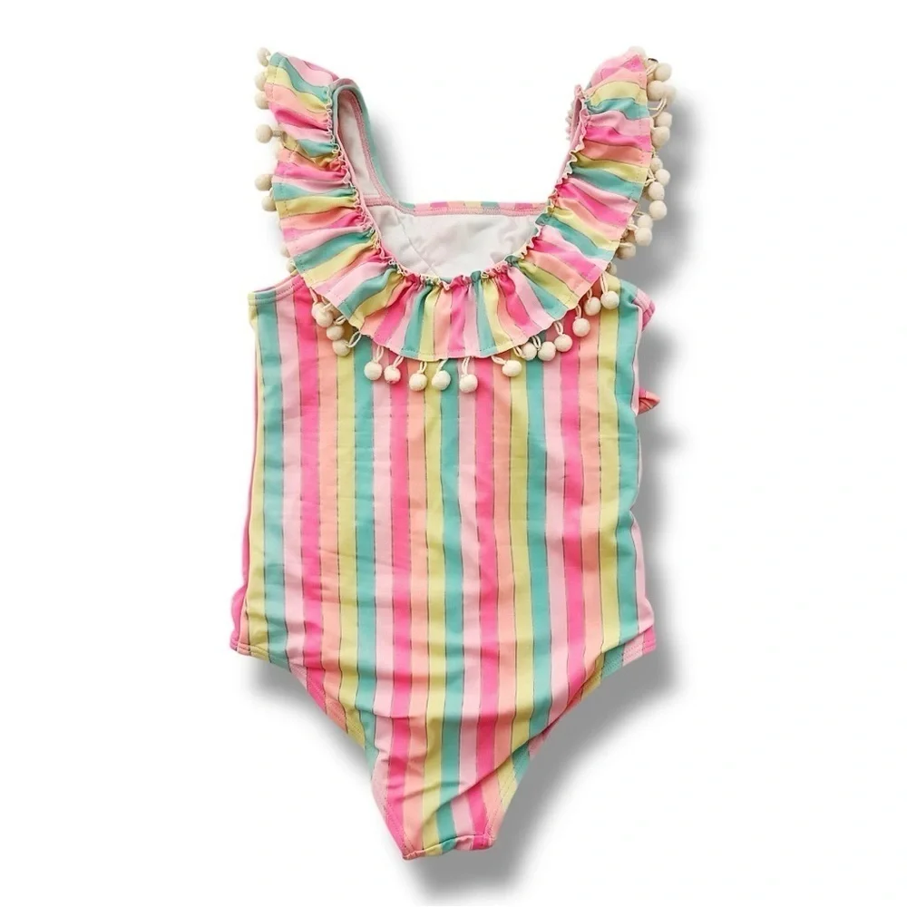 Nicole Miller | Striped Pom Pom One Piece Swimsuit (M)
